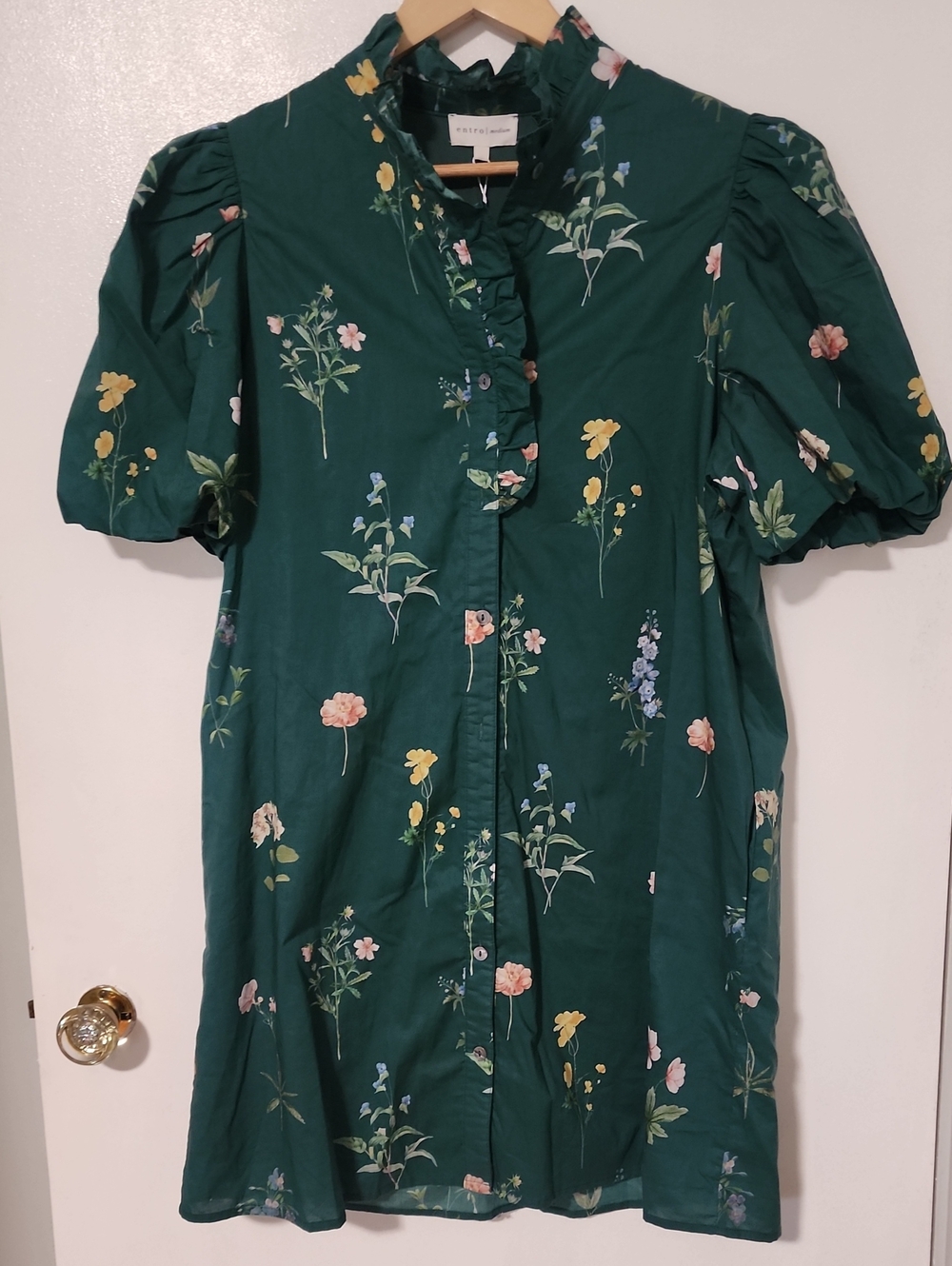 Entro Botanical Puff Sleeve Mini Dress